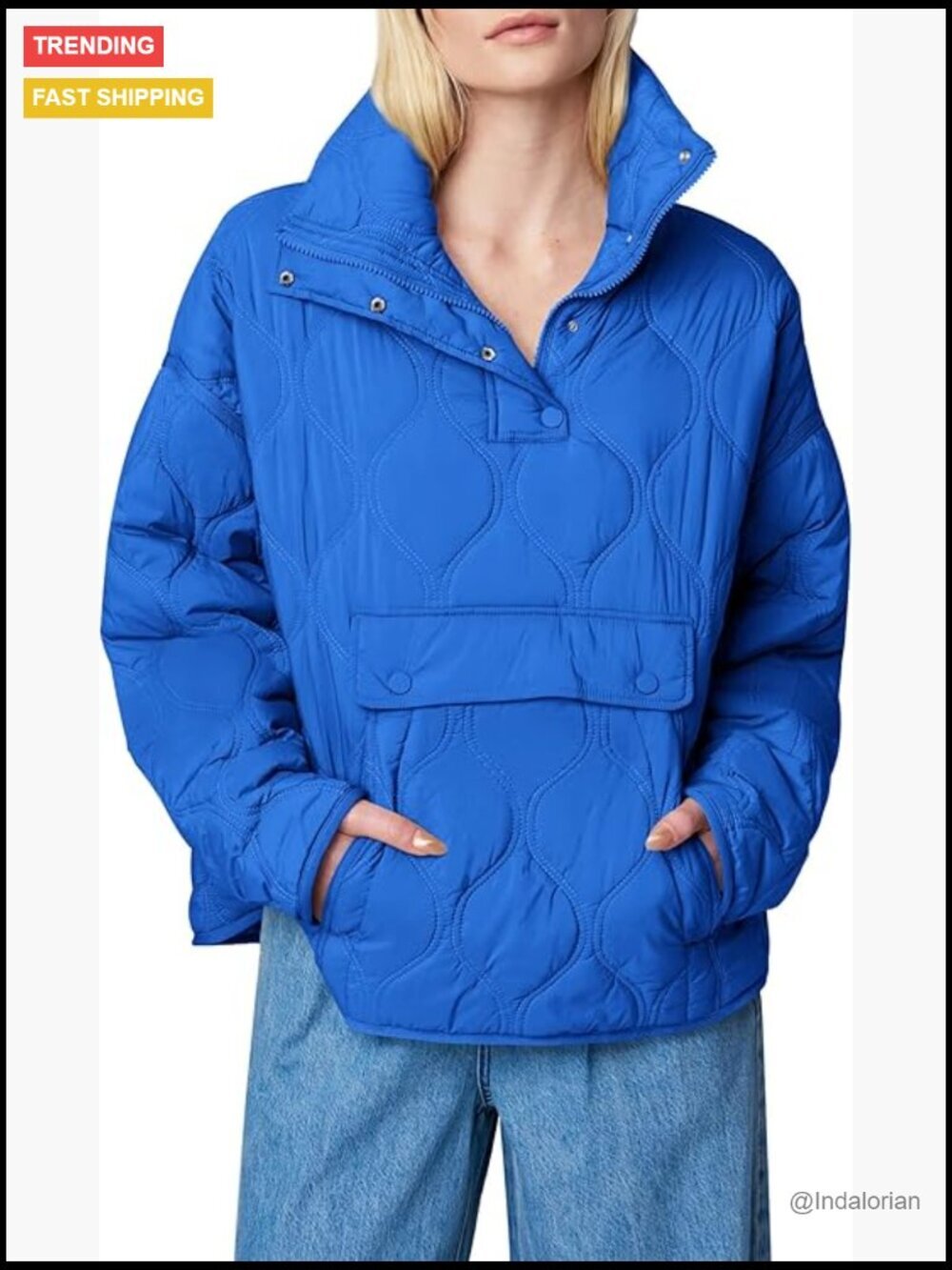 Quilted Lightweight Puffer Jacket Pullover Half Zip Coat with Pockets